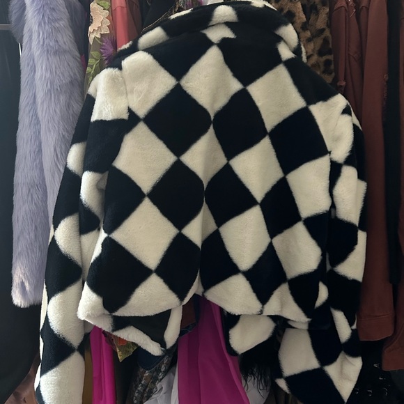Faux Fur Checkerboard Jacket - Black & White - Picture 2 of 2
